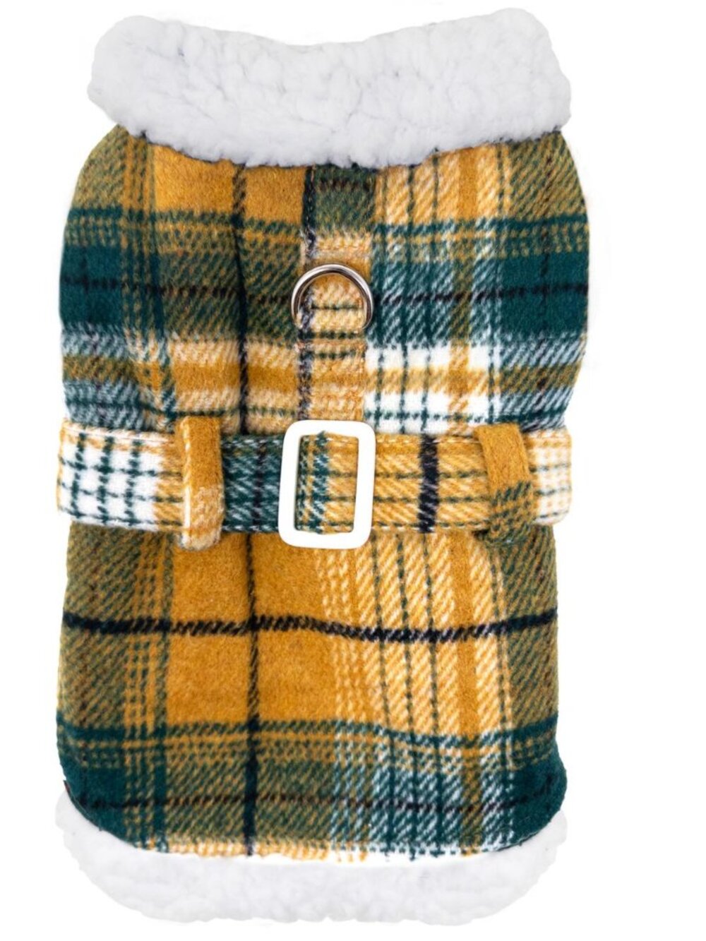 Doggie Design Sherpa-Lined Dog Harness Coat - Yellow Plaid